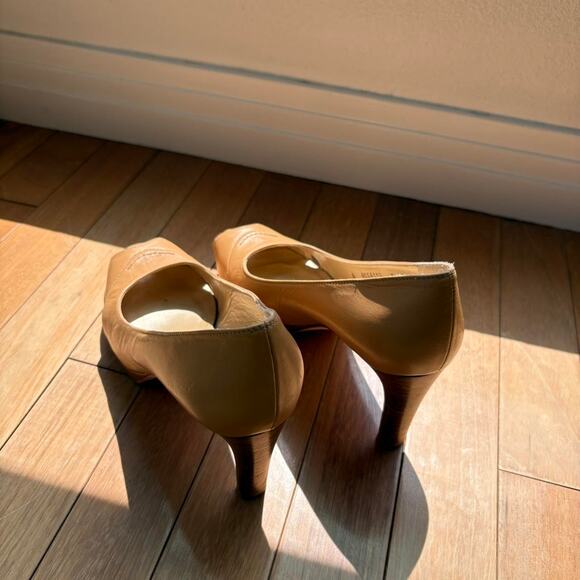 Stuart Weitzman Tan Leather Peep Toe Pumps - Picture 3 of 10